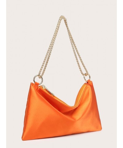 Women's Satin Evening Handbag Shoulder Bag Purse Orange $14.49 Evening Bags