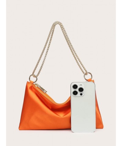 Women's Satin Evening Handbag Shoulder Bag Purse Orange $14.49 Evening Bags