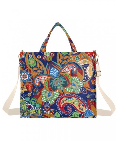 Retro India Paisley Flower Corduroy Tote Bag for Women Hobo Crossbody Bag Purse Stylish Shoulder Handbag Messenger Bags, S $1...