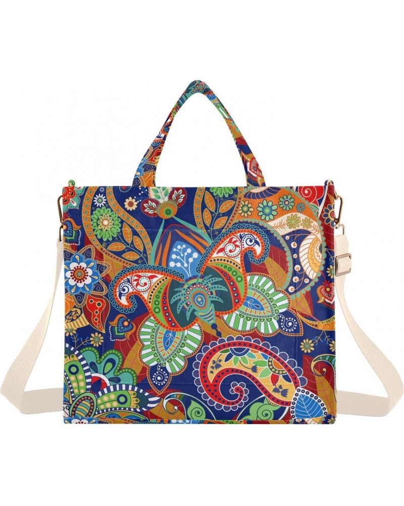 Retro India Paisley Flower Corduroy Tote Bag for Women Hobo Crossbody Bag Purse Stylish Shoulder Handbag Messenger Bags, S $1...