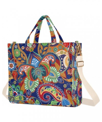 Retro India Paisley Flower Corduroy Tote Bag for Women Hobo Crossbody Bag Purse Stylish Shoulder Handbag Messenger Bags, S $1...