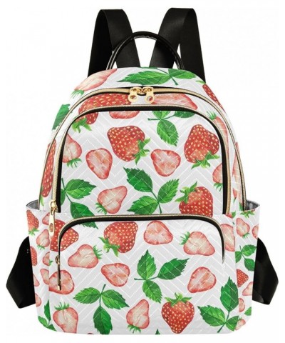 Women Backpack Spring Fresh Strawberry Green Leaves Anti-Theft Travel Backpack with Luggage Belt Lightweight Handbag Lady Pur...