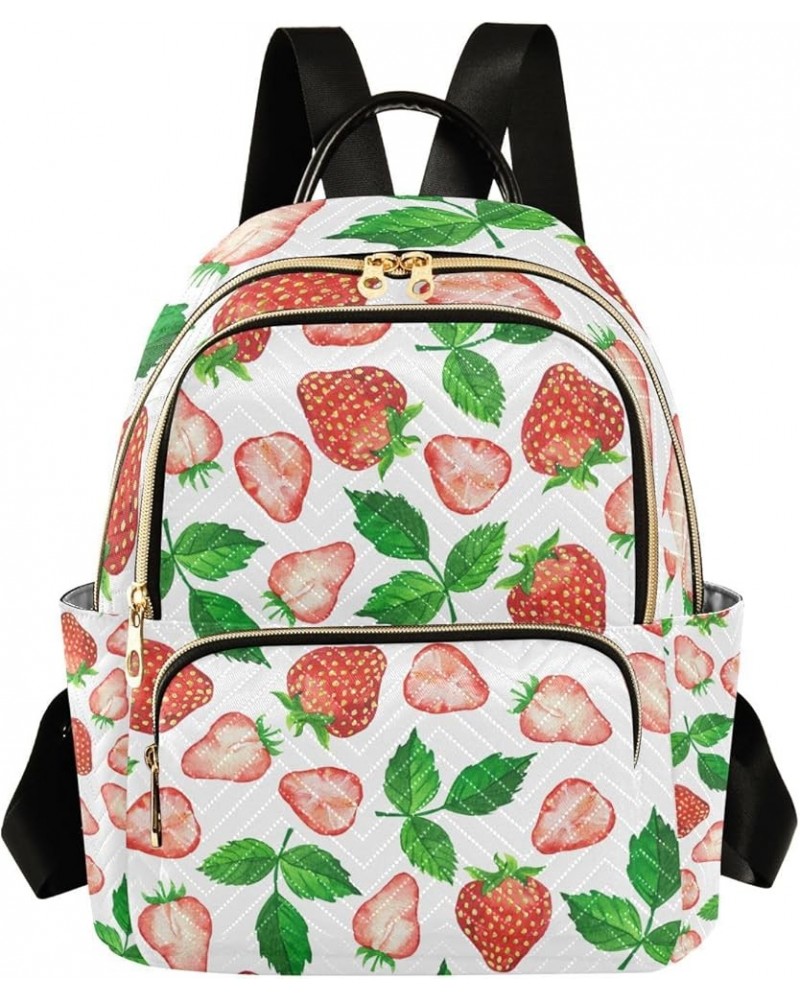 Women Backpack Spring Fresh Strawberry Green Leaves Anti-Theft Travel Backpack with Luggage Belt Lightweight Handbag Lady Pur...