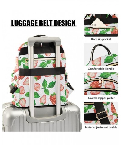 Women Backpack Spring Fresh Strawberry Green Leaves Anti-Theft Travel Backpack with Luggage Belt Lightweight Handbag Lady Pur...