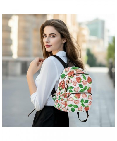 Women Backpack Spring Fresh Strawberry Green Leaves Anti-Theft Travel Backpack with Luggage Belt Lightweight Handbag Lady Pur...