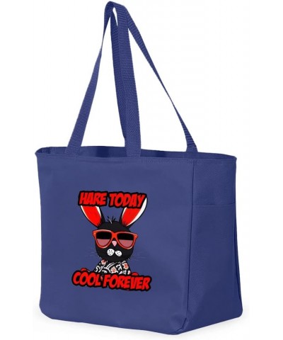 Hare Today Cool Forever Tote Bag with Pocket - Cool Shopping Bag - Rabbit Tote Bag Blue $20.06 Totes