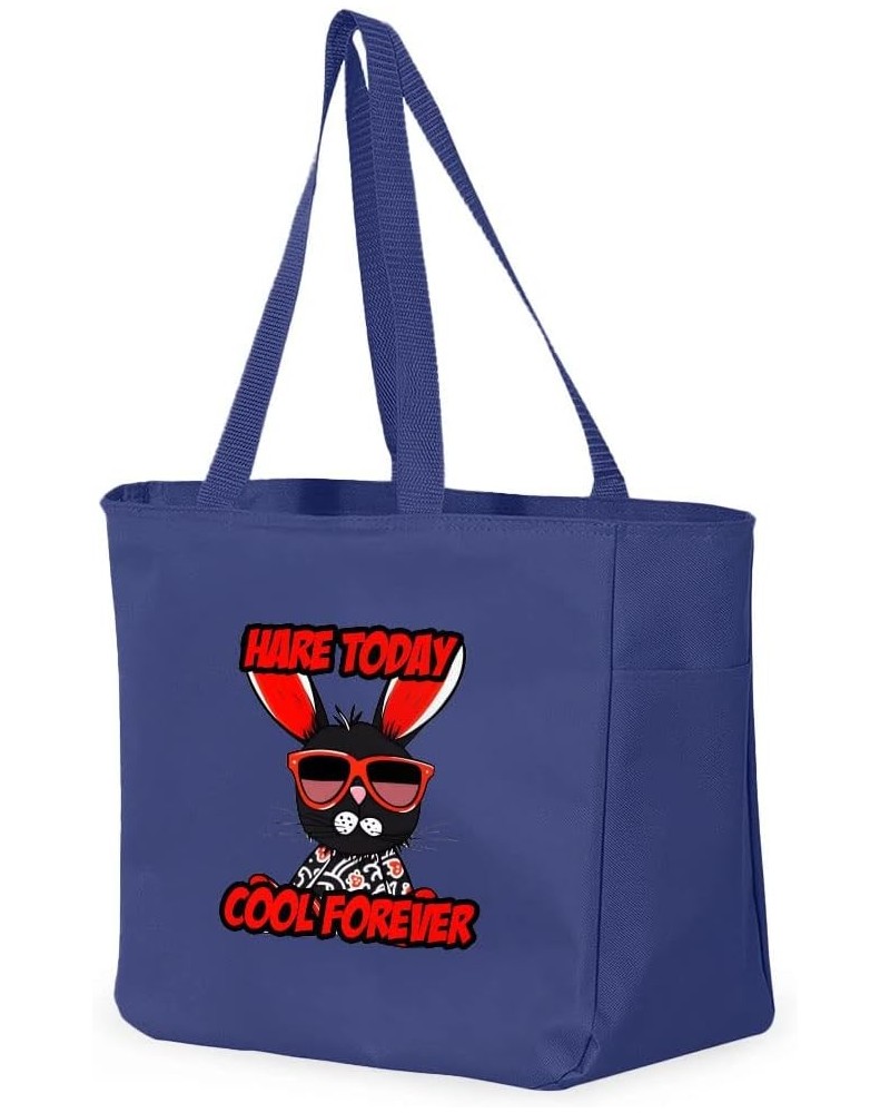 Hare Today Cool Forever Tote Bag with Pocket - Cool Shopping Bag - Rabbit Tote Bag Blue $20.06 Totes