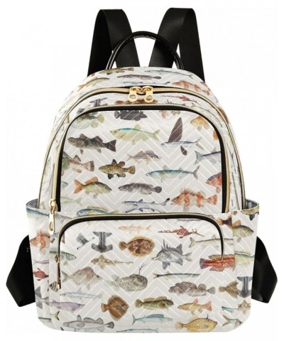 Small Fashion Backpack for Women Fish Collection Print Ladies Travel Daypack Aesthetic Shoulder Bag 10.2×5.1×12.5 IN $12.80 B...