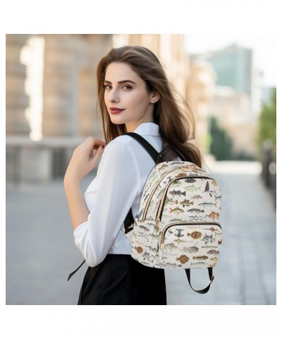 Small Fashion Backpack for Women Fish Collection Print Ladies Travel Daypack Aesthetic Shoulder Bag 10.2×5.1×12.5 IN $12.80 B...