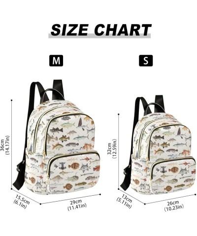 Small Fashion Backpack for Women Fish Collection Print Ladies Travel Daypack Aesthetic Shoulder Bag 10.2×5.1×12.5 IN $12.80 B...