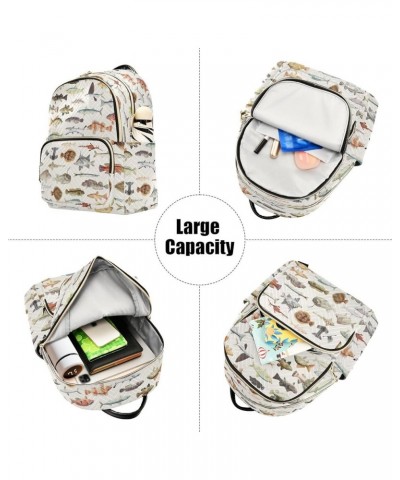 Small Fashion Backpack for Women Fish Collection Print Ladies Travel Daypack Aesthetic Shoulder Bag 10.2×5.1×12.5 IN $12.80 B...