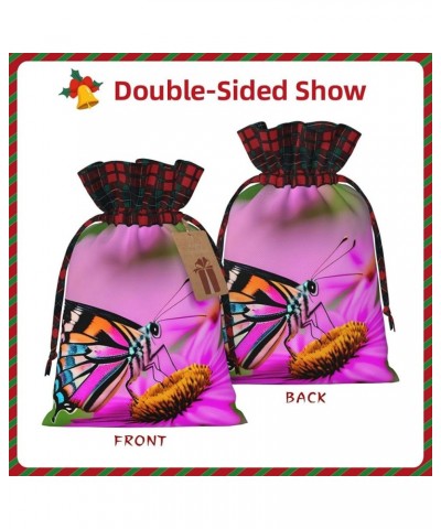 Diamond Pattern Christmas Gift Bag - Stylish Eco-Friendly Polyester Bag For Your Festive Presents Floral With Butterfly Mediu...