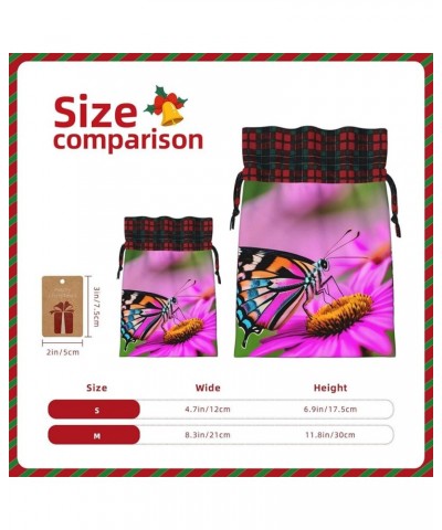 Diamond Pattern Christmas Gift Bag - Stylish Eco-Friendly Polyester Bag For Your Festive Presents Floral With Butterfly Mediu...