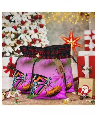 Diamond Pattern Christmas Gift Bag - Stylish Eco-Friendly Polyester Bag For Your Festive Presents Floral With Butterfly Mediu...