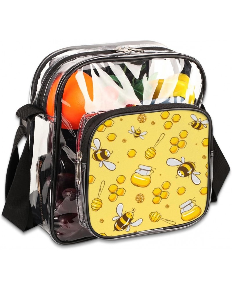 Bee Honey Clear Crossbody Bag Stadiums Approved Clear Messenger Shoulder Bag with Adjustable Strap for Work, Travel, Concerts...