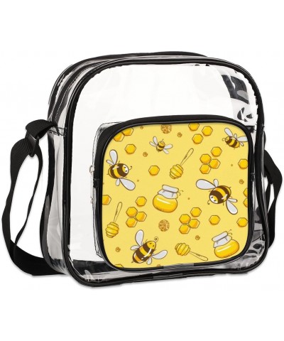 Bee Honey Clear Crossbody Bag Stadiums Approved Clear Messenger Shoulder Bag with Adjustable Strap for Work, Travel, Concerts...