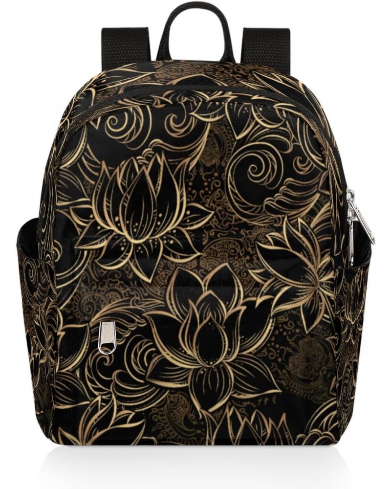 Luxurious Lotus Flower Mini Backpack Purse for Women, Black Small Fashion Daypack Lightweight, Cute Casual Travel Bag $20.89 ...