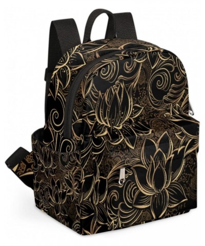 Luxurious Lotus Flower Mini Backpack Purse for Women, Black Small Fashion Daypack Lightweight, Cute Casual Travel Bag $20.89 ...