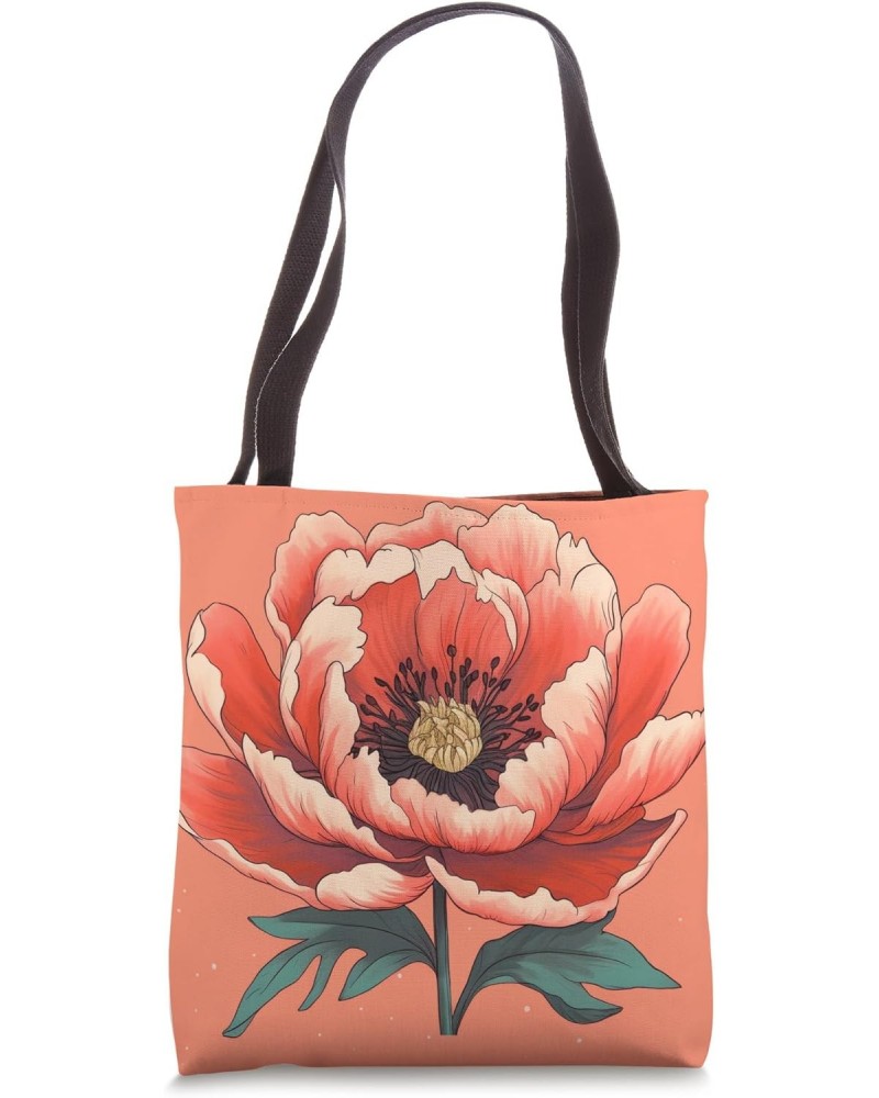 Elegant Peony Blossom Floral Coral Peony Flower Tote Bag $13.21 Totes