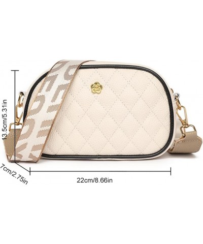 Women Shoulder Bag Fashion Genuine Leather Camera Purse Simple Wide Guitar Strap Casual Elegant Messenger Bags Beige $10.37 S...