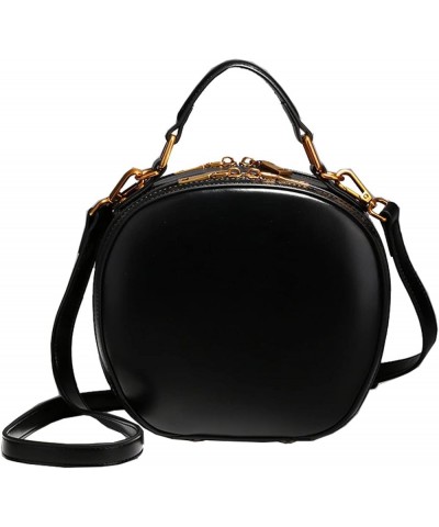 Retro Round Handbags for Women Cowhide Top-Handle Satchel Fashion Purse Small Shoulder Bag Tote Clutch Black Black $68.91 Totes