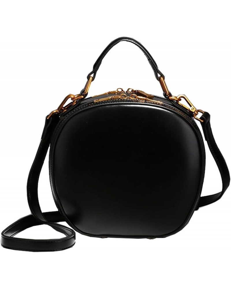 Retro Round Handbags for Women Cowhide Top-Handle Satchel Fashion Purse Small Shoulder Bag Tote Clutch Black Black $68.91 Totes