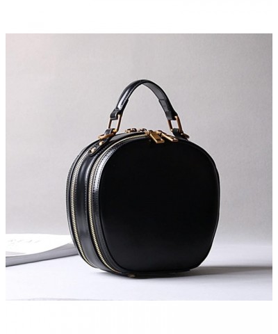 Retro Round Handbags for Women Cowhide Top-Handle Satchel Fashion Purse Small Shoulder Bag Tote Clutch Black Black $68.91 Totes