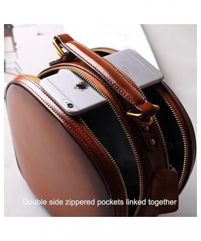 Retro Round Handbags for Women Cowhide Top-Handle Satchel Fashion Purse Small Shoulder Bag Tote Clutch Black Black $68.91 Totes