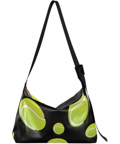 Green Tennis Balls on Black Crossbody Bags for Women PU Leather Large Shoulder Bag Hobo Purse $18.80 Hobo Bags