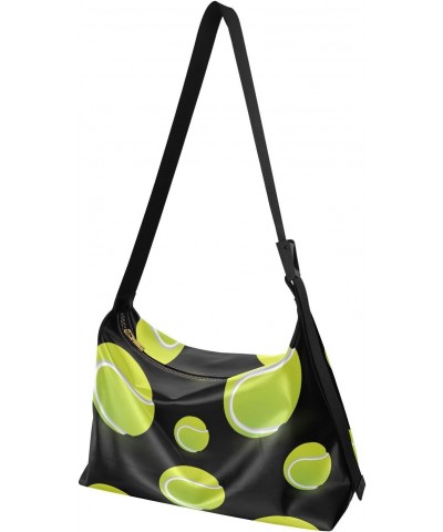 Green Tennis Balls on Black Crossbody Bags for Women PU Leather Large Shoulder Bag Hobo Purse $18.80 Hobo Bags