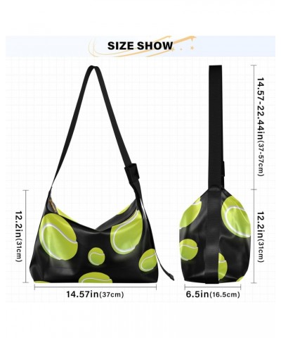 Green Tennis Balls on Black Crossbody Bags for Women PU Leather Large Shoulder Bag Hobo Purse $18.80 Hobo Bags