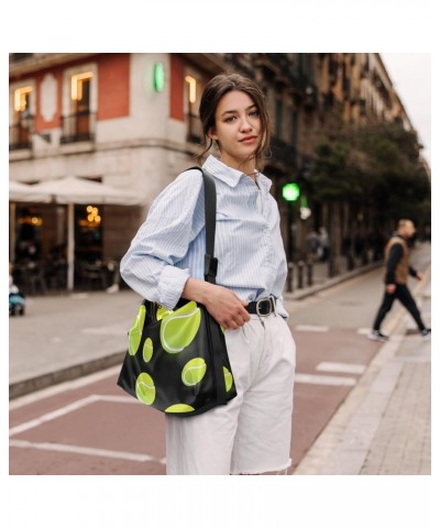 Green Tennis Balls on Black Crossbody Bags for Women PU Leather Large Shoulder Bag Hobo Purse $18.80 Hobo Bags