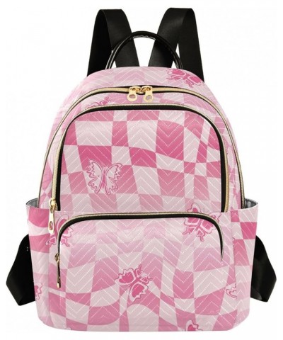 Pink Butterfly Plaid Fashion Travel Backpack for Women Multi Pockets Lightweight Purse for Women-M Multicolor Medium $19.59 B...