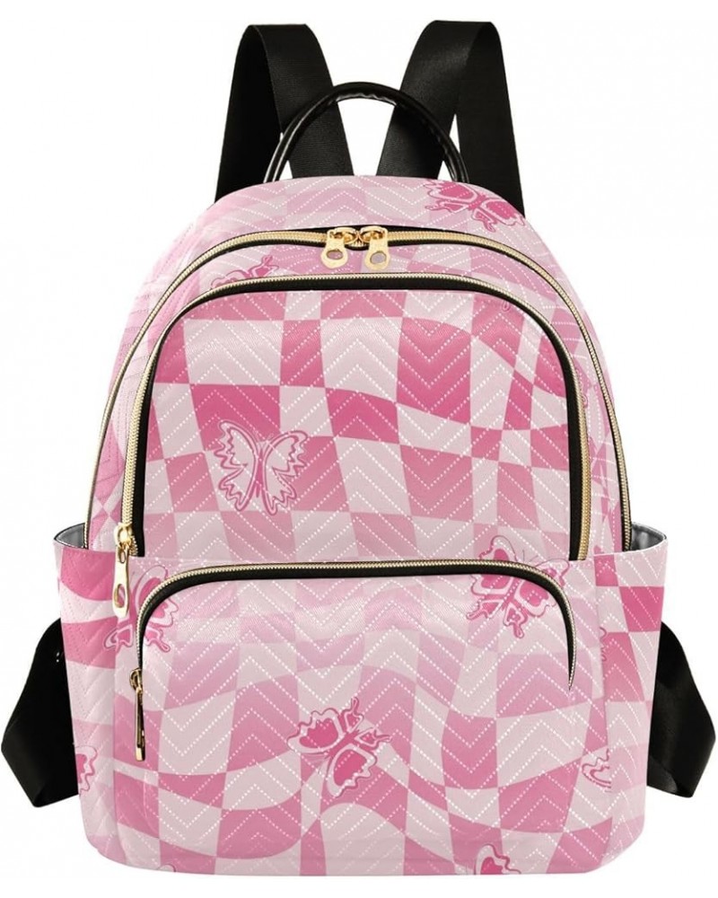 Pink Butterfly Plaid Fashion Travel Backpack for Women Multi Pockets Lightweight Purse for Women-M Multicolor Medium $19.59 B...