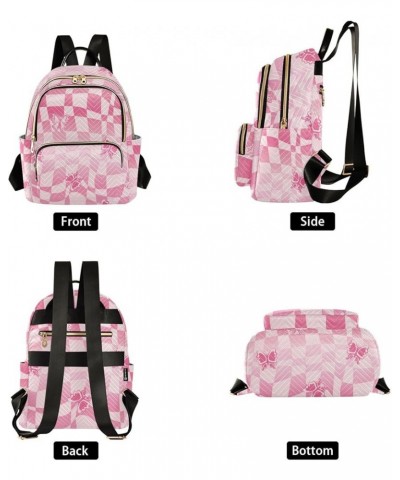 Pink Butterfly Plaid Fashion Travel Backpack for Women Multi Pockets Lightweight Purse for Women-M Multicolor Medium $19.59 B...