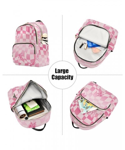 Pink Butterfly Plaid Fashion Travel Backpack for Women Multi Pockets Lightweight Purse for Women-M Multicolor Medium $19.59 B...