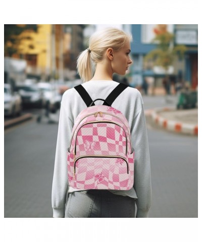 Pink Butterfly Plaid Fashion Travel Backpack for Women Multi Pockets Lightweight Purse for Women-M Multicolor Medium $19.59 B...