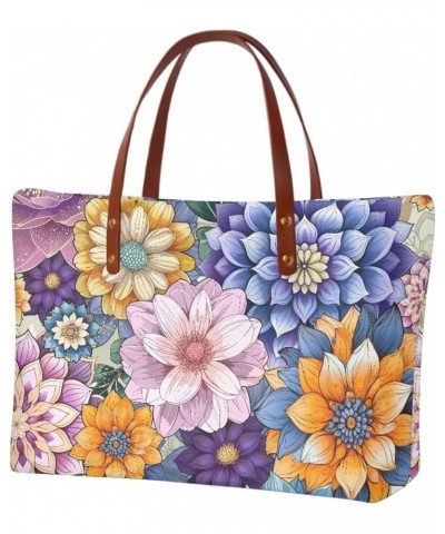 African Women Tote Bag Tribal Ethnic Top Handle Bags Casual Handbag Purse, Gift for Mom Wife Boho Mandala Flower-purple $26.0...