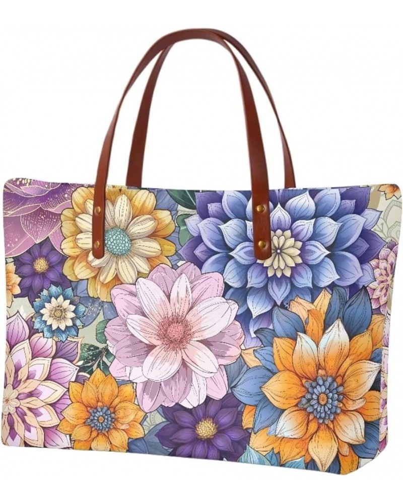 African Women Tote Bag Tribal Ethnic Top Handle Bags Casual Handbag Purse, Gift for Mom Wife Boho Mandala Flower-purple $26.0...