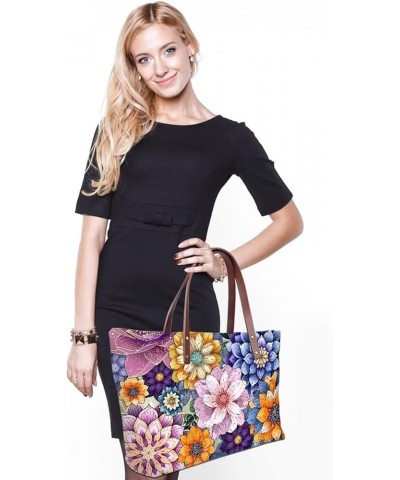 African Women Tote Bag Tribal Ethnic Top Handle Bags Casual Handbag Purse, Gift for Mom Wife Boho Mandala Flower-purple $26.0...