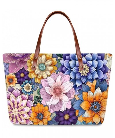 African Women Tote Bag Tribal Ethnic Top Handle Bags Casual Handbag Purse, Gift for Mom Wife Boho Mandala Flower-purple $26.0...