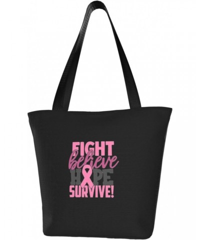 Breast Cancer Awarenessâ€"Believe, Hope, Fight Women'S Casual One Shoulder Carry Shopping Bag Large Capacity Working Storage ...