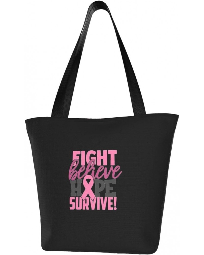 Breast Cancer Awarenessâ€"Believe, Hope, Fight Women'S Casual One Shoulder Carry Shopping Bag Large Capacity Working Storage ...