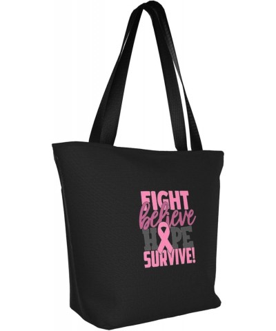 Breast Cancer Awarenessâ€"Believe, Hope, Fight Women'S Casual One Shoulder Carry Shopping Bag Large Capacity Working Storage ...