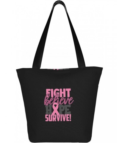 Breast Cancer Awarenessâ€"Believe, Hope, Fight Women'S Casual One Shoulder Carry Shopping Bag Large Capacity Working Storage ...