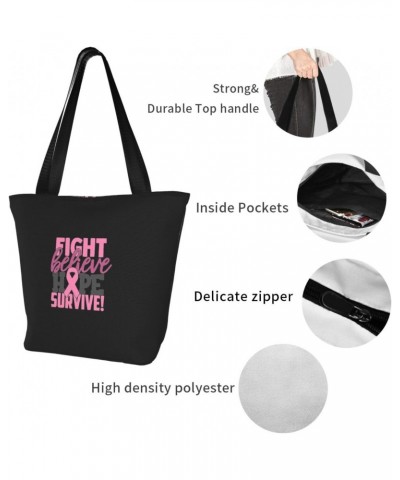 Breast Cancer Awarenessâ€"Believe, Hope, Fight Women'S Casual One Shoulder Carry Shopping Bag Large Capacity Working Storage ...