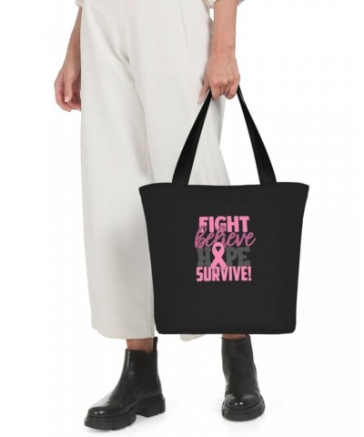 Breast Cancer Awarenessâ€"Believe, Hope, Fight Women'S Casual One Shoulder Carry Shopping Bag Large Capacity Working Storage ...