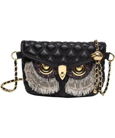 Personalized Tassel Owl Bag For Women European And American Rhinestone Small Fragrant Rhombus Style Shoulder Small Bag Black ...