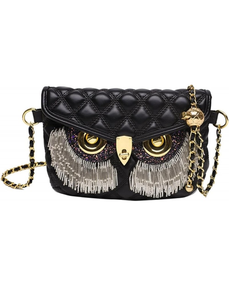 Personalized Tassel Owl Bag For Women European And American Rhinestone Small Fragrant Rhombus Style Shoulder Small Bag Black ...