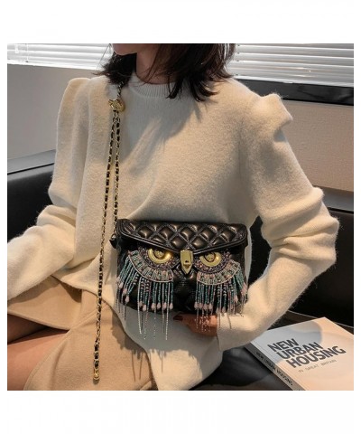 Personalized Tassel Owl Bag For Women European And American Rhinestone Small Fragrant Rhombus Style Shoulder Small Bag Black ...